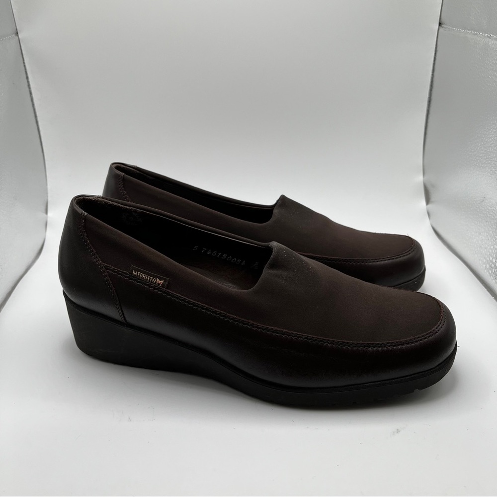 MEPHISTO Air Relax Size 7.5 Black Platform Fabric Leather Loafers Shoes
